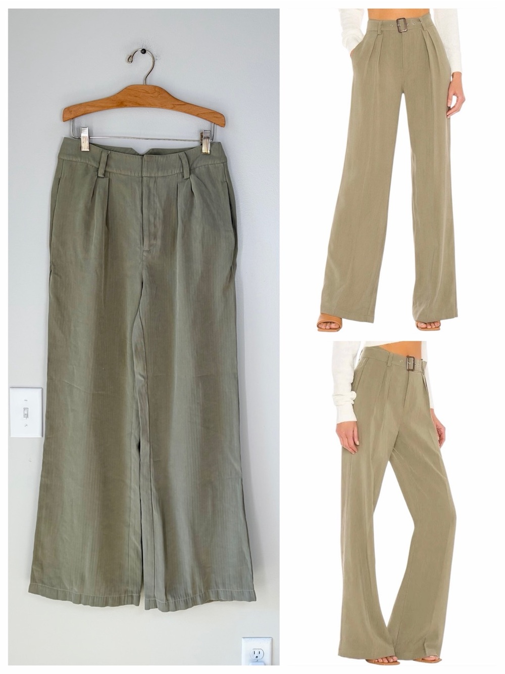 PAIGE Rachel Wide Leg Pleated Dress Trouser Pants in Cactus Green